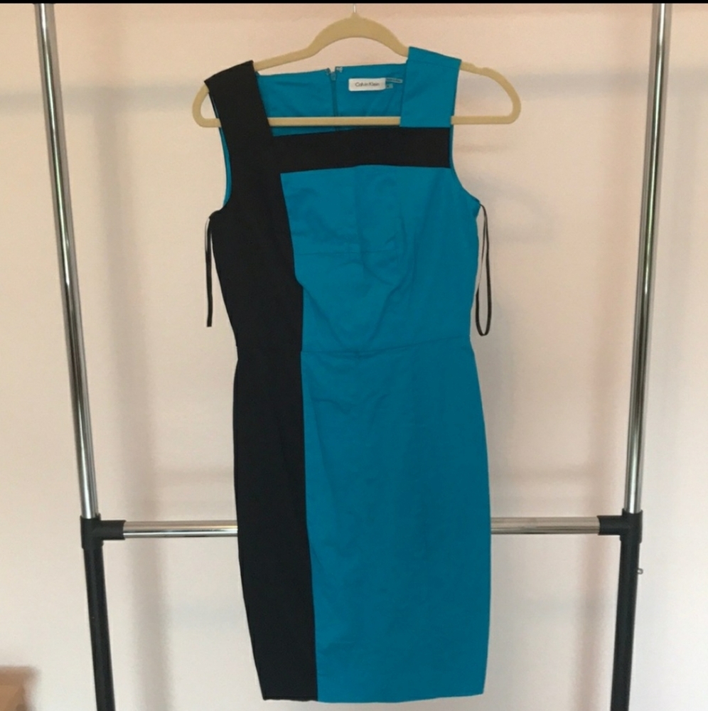 Turquoise and black Calvin Klein work dress